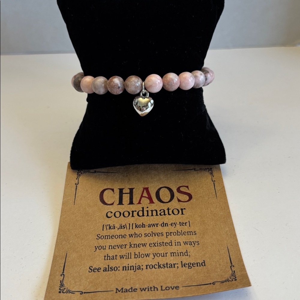 💕5/25💕Chaos Coordinator Pink and Brown Stone Bracelet with Silver Charm
